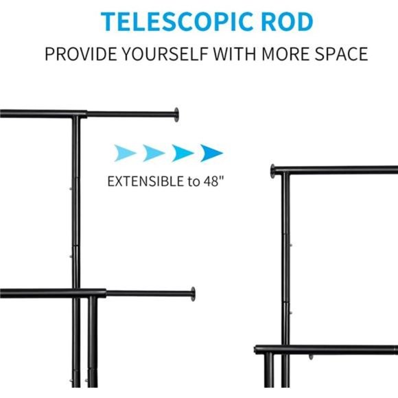 Simple Standard 2 Double Rod Clothing Metal Garment Rack (Black) - Picture 3 of 6